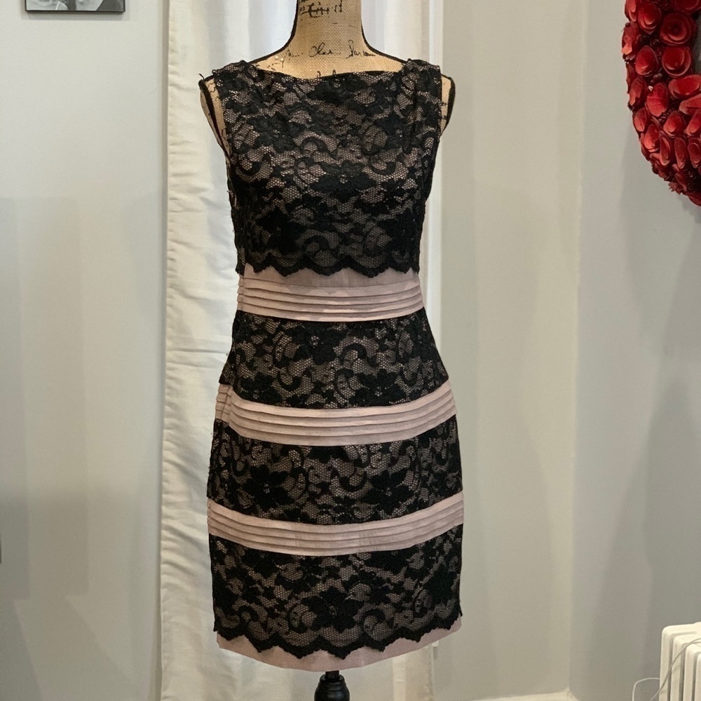 S.L. Fashions brown black lace overlay dress size 8